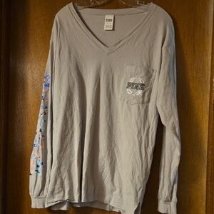PINK Victoria's Secret Light Taupe V-neck Pocket Tee